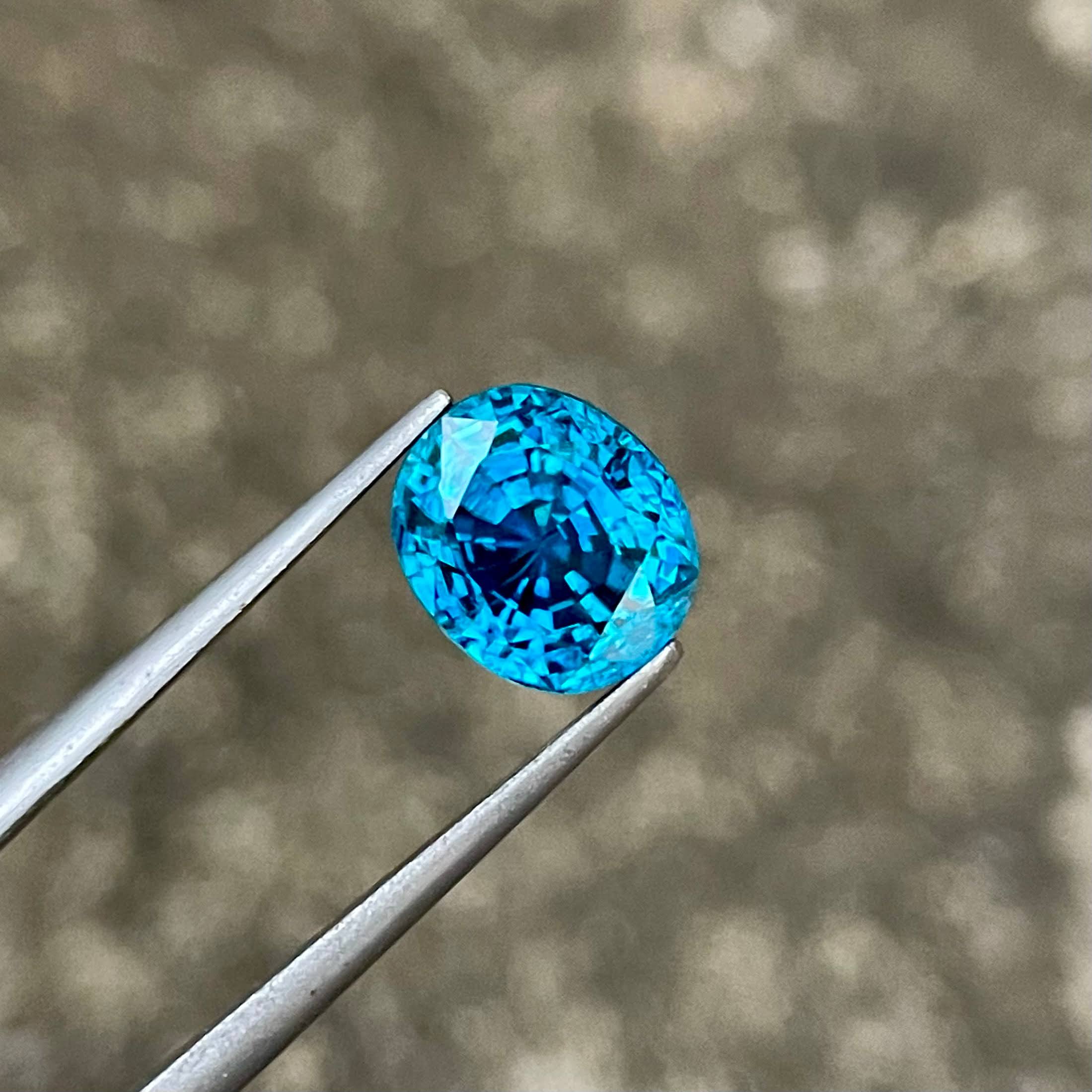 5.50 carats Electric Blue Zircon Stone Oval Cut Cambodian Gemstone